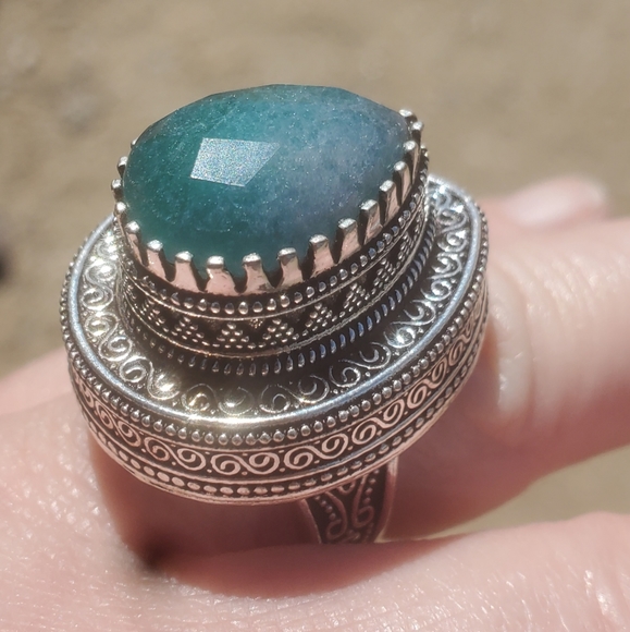 New Green Aventurine Antique Design 925 Silver Statement Ring. - Picture 14 of 16